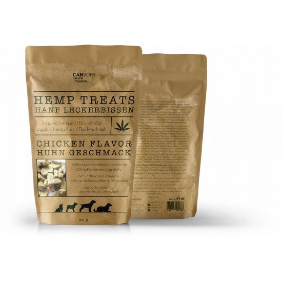 Taches de chanvre naturel pour chiens à la saveur de poulet, 100g